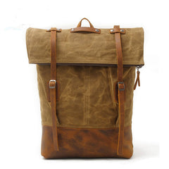 Cool Waxed Canvas Leather Mens Backpacks Canvas Travel Backpack Canvas School Backpack for Men - iwalletsmen