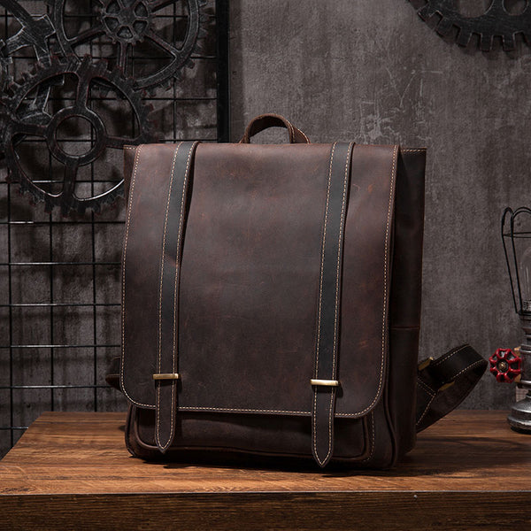 Vintage Mens Leather School Backpacks Laptop Backpack Travel Leather Backpack for Men - iwalletsmen