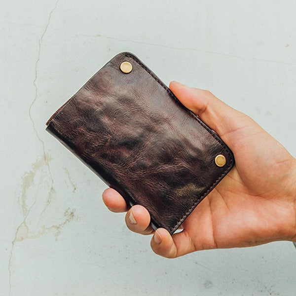 Cool Coffee Leather Mens Vertical Bifold Small Wallet Front Pocket Bifold billfold Wallet For Men - iwalletsmen