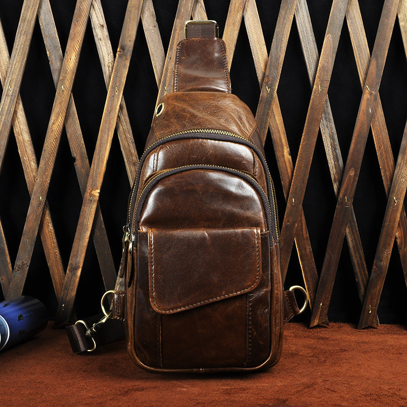 Fashion Black Leather Men's Sling Bag Chest Bag Brown One Shoulder Backpack For Men - iwalletsmen