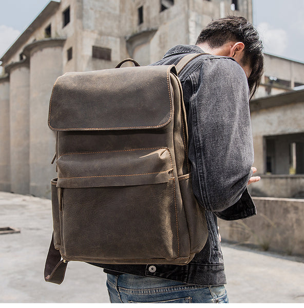 Black Leather Men's 15 inches Large Computer Backpack Gray Large Travel Backpack Black Large College Backpack For Men - iwalletsmen