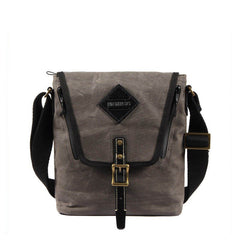 Vertical Waxed Canvas Leather Mens Gray Side Bag Messenger Bags Blue Waxed Canvas Courier Bag for Men - iwalletsmen