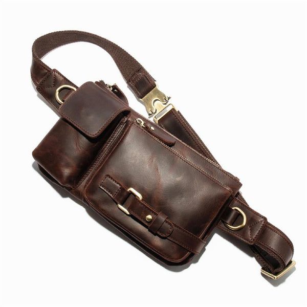 Top Leather Fanny Pack Men's Dark Brown Chest Bag Hip Bag Brown Waist Bag For Men - iwalletsmen