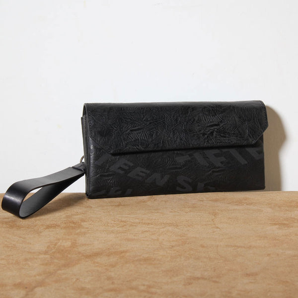 Handmade Leather Mens Clutch Cool Slim Wallet Zipper Clutch Wristlet Wallet for Men