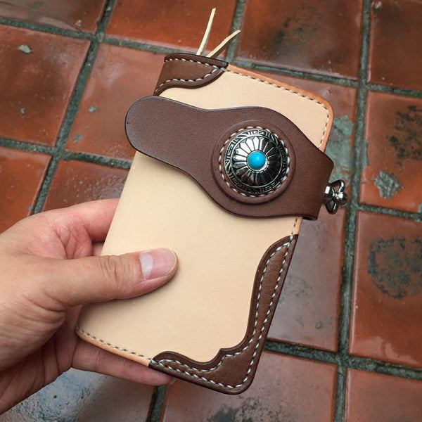 Handmade Leather Biker Wallet Mens Cool billfold Chain Wallet Trucker Wallet with Chain