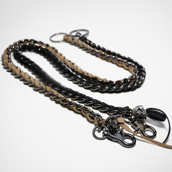 Cool Men's Leather Stainless Steel Woven Skull Key Chain Pants Chain Biker Wallet Chain For Men - iwalletsmen