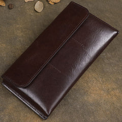 Cool Brown Leather Mens Long Wallet Clutch Wallet Retro Coffee  Clutch Wallet for Men - iwalletsmen