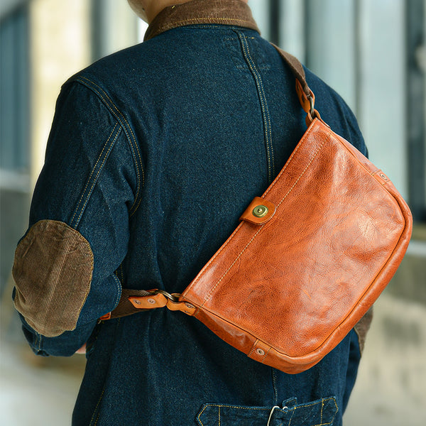 Casual Tan Leather Mens 8 inches Postman Bag Side Bag Brown Leather Messenger Bags Courier Bag For Men - iwalletsmen