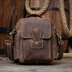 Casual Brown Leather Small Side Bags Waist Bag Belt Pouch Messenger Bag Courier Bag for Men - iwalletsmen