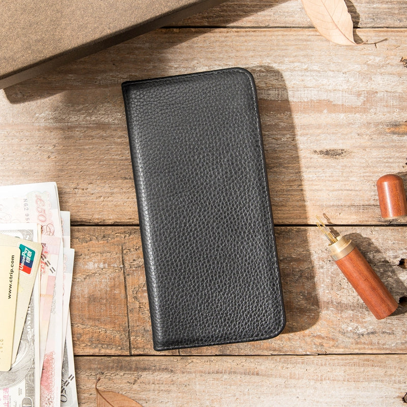Fashion Black Leather Mens Bifold Long Wallet Thin Card Wallet Black Long Wallet for Men - iwalletsmen