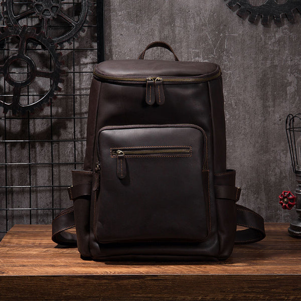 Cool Coffee Mens Leather Hiking Backpack Travel Backpack Leather Backpack for Men - iwalletsmen
