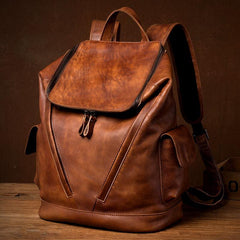 Cool Brown Mens Leather 15-inch Computer Backpacks Fashion Travel Backpacks School Backpack for men - iwalletsmen