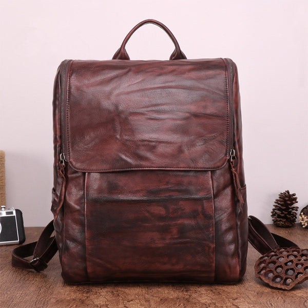 Handmade Cool Leather Men's Backpack Travel Backpack 14inch Computer Backpack For Men - iwalletsmen