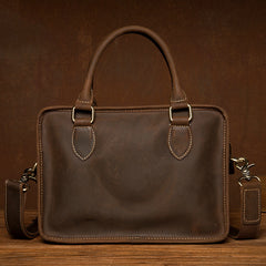 Vintage Dark Brown Leather Small Mens Briefcase Cool Work Bag Messenger Bags for Men - iwalletsmen
