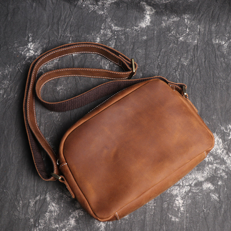 Cool Brown Leather Men's Small Shoulder Bag Messenger Bag Side Bag For Men - iwalletsmen