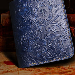 Handmade Leather Floral Mens Cool Slim Leather Wallet Men billfold Wallets Bifold for Men