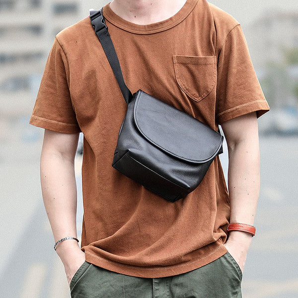 Black Cool Leather Mens Small Postman Bag Messenger Bag Black Courier Bag For Men - iwalletsmen