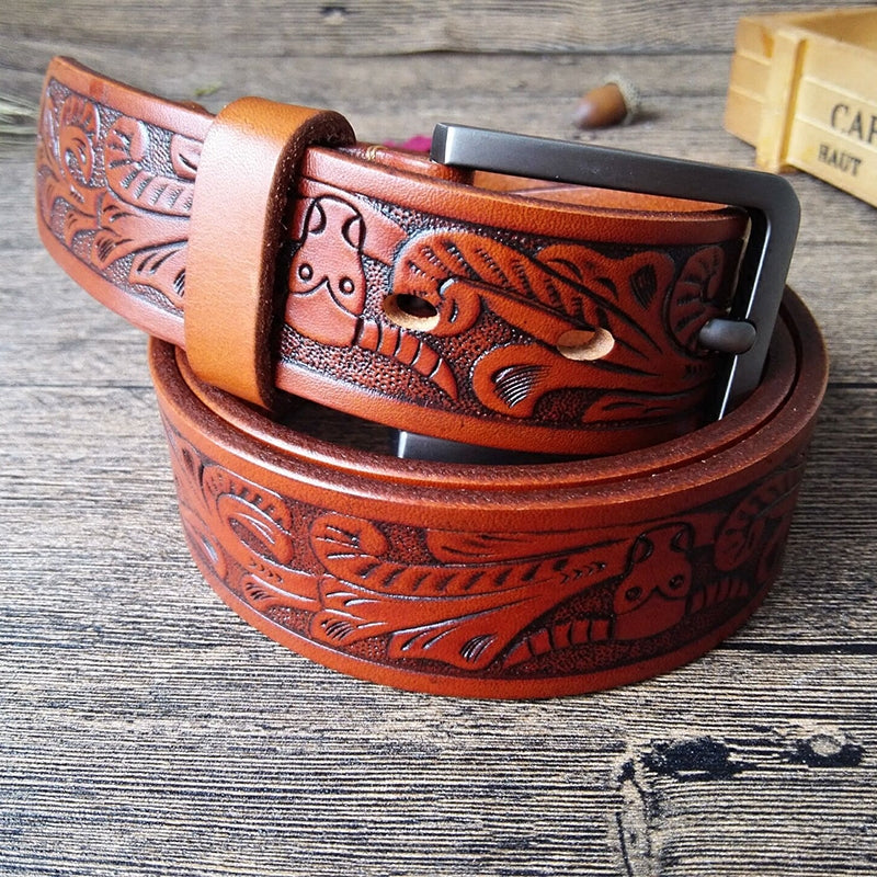Cool Handmade Brown Floral Tooled Leather Mens Belt Coffee Leather