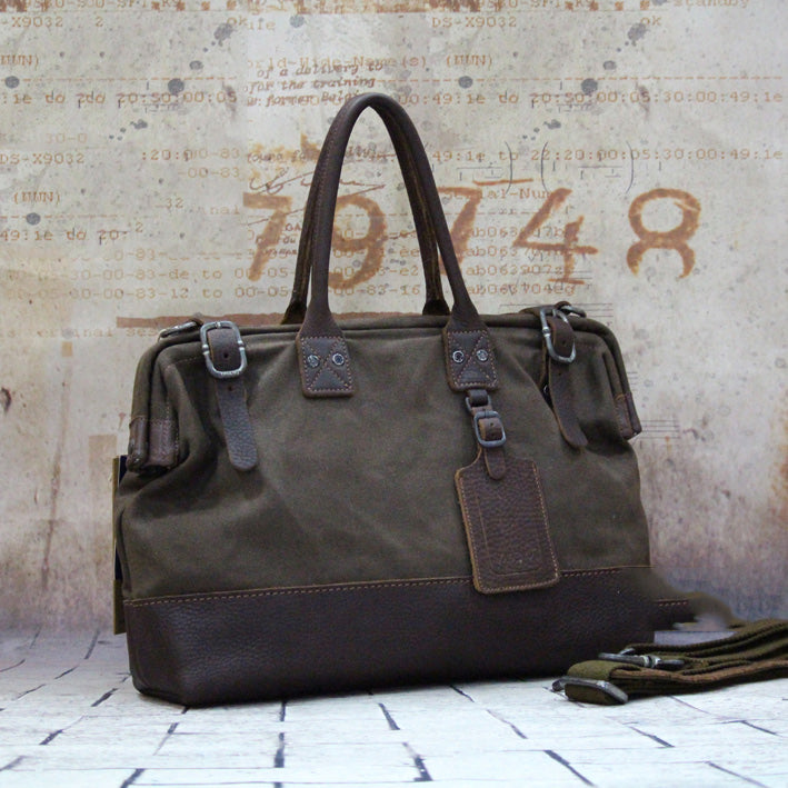 Vintage Leather Canvas Mens Handbag Briefcase Doctor Bag Briefcase For Men - iwalletsmen