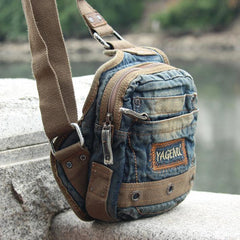 Fashion Denim Blue Mens Small Sling Bag Chest Bags Blue Fashion Denim One Shoulder Backpacks For Men - iwalletsmen