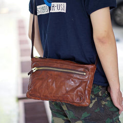 Cool Black Wrinkled Leather Men Postman Bag Side Bag Coffee Messenger Bag Courier Bag For Men - iwalletsmen