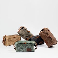 Waxed Canvas Leather Mens Clutch Bag Waterproof Handbag Storage Bag Wash Bag For Men - iwalletsmen