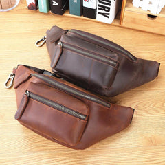 Brown MENS LEATHER FANNY PACK BUMBAG Hip Pack Brown Leather WAIST BAGS for Men - iwalletsmen