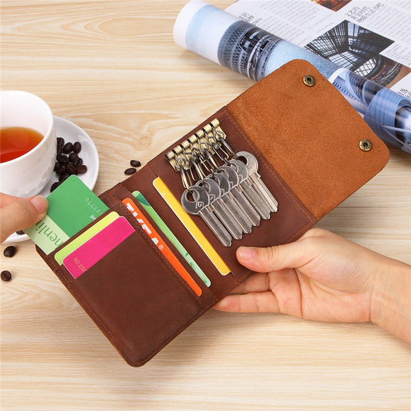 Vintage Brown Leather Men's Small Trifold Key Wallet Card Wallet billfold Wallet For Men - iwalletsmen