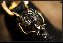 Handmade Leather Tooled Mens billfold Wallet Cool Chain Wallet Chinese Dragon Biker Wallet for Men