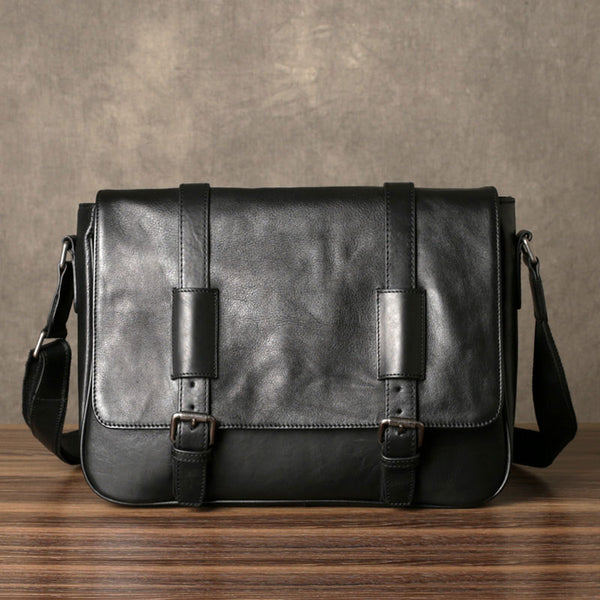 Genuine Leather Mens Cool Messenger Bag Shoulder Bag Chest Bag Bike Bag Cycling Bag for men