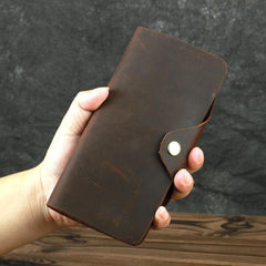 Coffee Leather Long Wallet for Men Trifold Long Wallet Leather Multi-Cards Wallet For Men - iwalletsmen