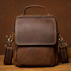 Dark Brown Leather 10 inches Vertical Messenger Bag Cool Side Bag Courier Bag Postman Bag for Men - iwalletsmen