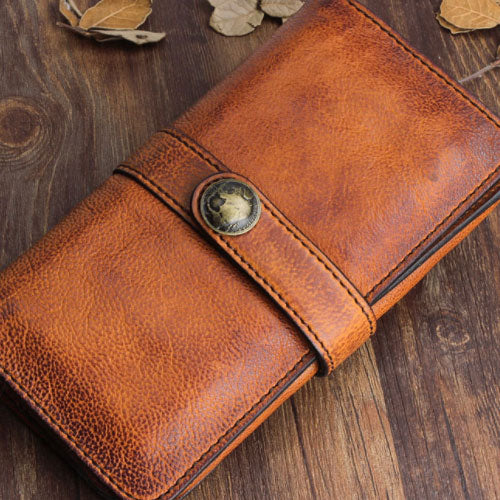Handmade Leather Mens Cool Long Leather Wallet Bifold Clutch Wallet for Men - iwalletsmen
