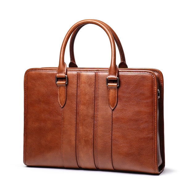 Vintage Brown Leather Men's 14‘’ Laptop Briefcase Professional Briefcase Handbag For Men - iwalletsmen