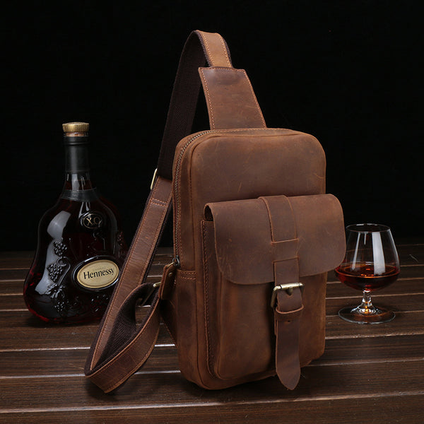 Vintage Leather Men's Sling Bag Chest Bag Sling Shoulder Bag For Men - iwalletsmen