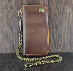 Badass Coffee Leather Men's Long Wallet with Chain Biker Chain Wallet Chain Wallet For Men - iwalletsmen