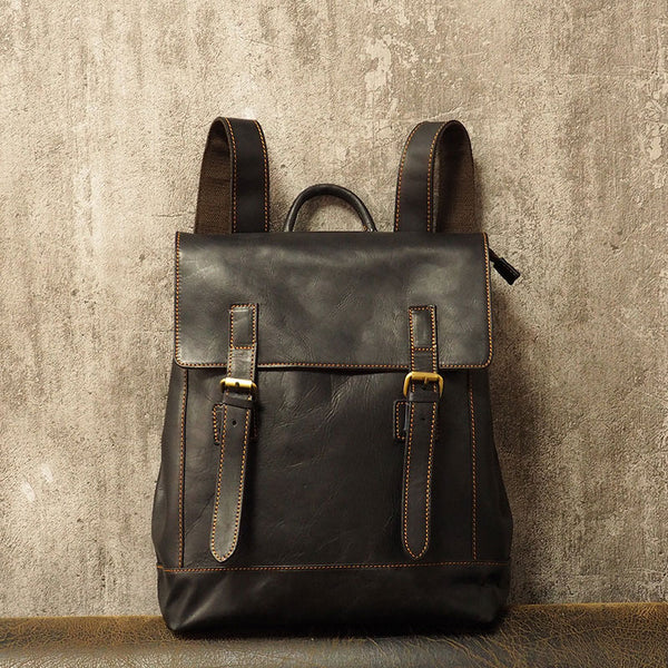 Cool Mens Leather 15inch Laptop Backpack Travel Backpack Leather School Backpacks for Men - iwalletsmen