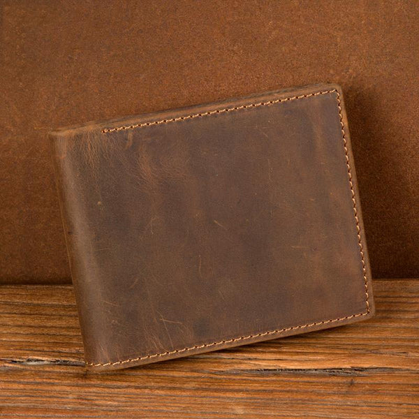 Cool Brown Leather Mens Bifold Small Wallet Thin Front Pocket Wallet Trifold billfold Wallet for Men - iwalletsmen