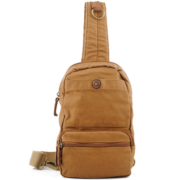 Canvas Brown Mens Sling Bag Khaki Chest Bag One Shoulder Backpack for Men - iwalletsmen