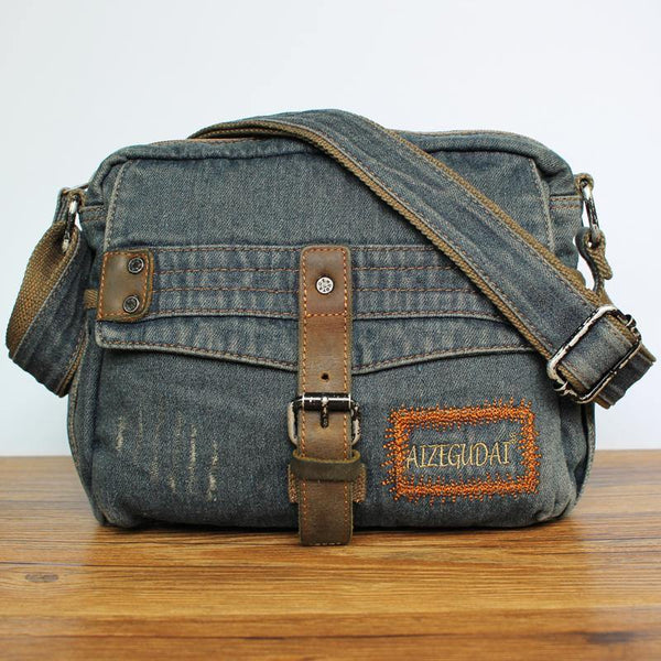Denim Blue Mens Small Messenger Bag Blue Jean Postman Bag Courier Bag For Men - iwalletsmen