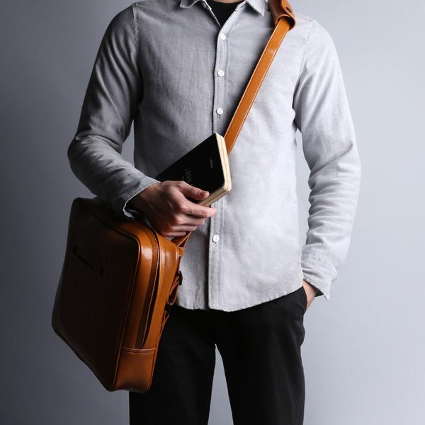 Fashion Brown PU Leather Casual Men's Messenger Bag Backpack Laptop Briefcase For Men - iwalletsmen