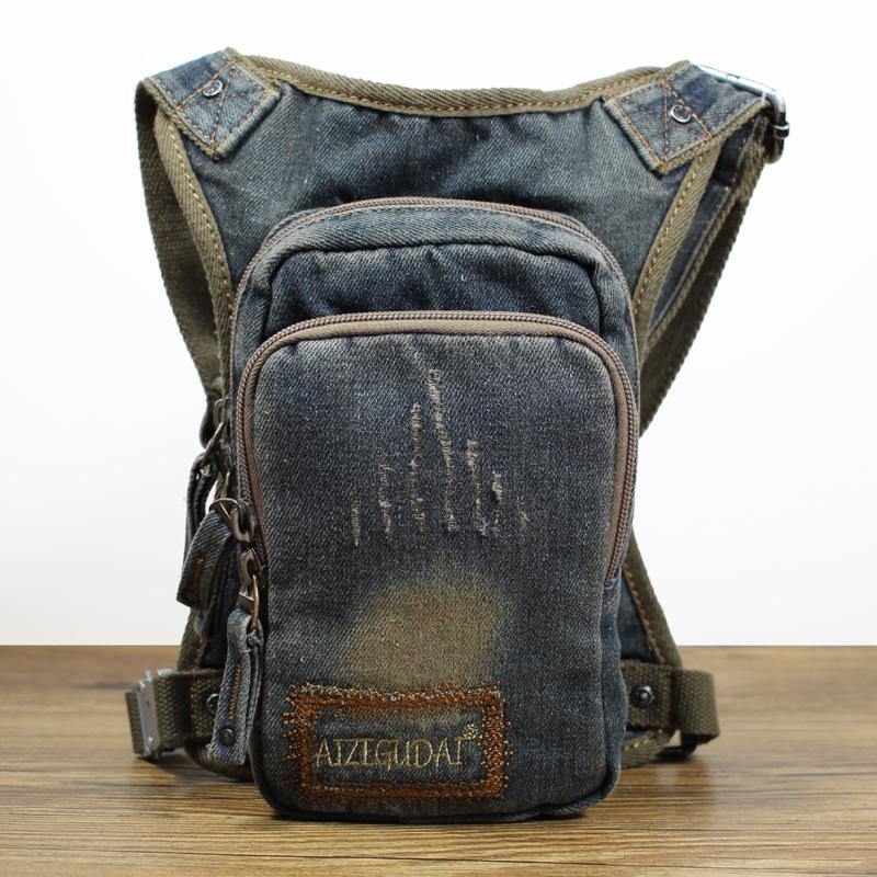 Denim  Mens Waist Bag DropLeg Pouch Bag Blue Hip Bag Fanny Pack For Men - iwalletsmen