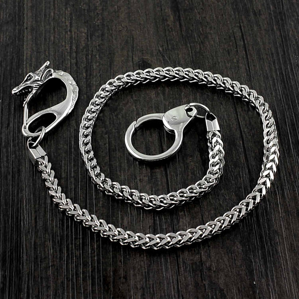 SOLID STAINLESS STEEL BIKER SILVER Dragon WALLET CHAIN LONG PANTS CHAIN Jeans Chain Jean Chain FOR MEN - iwalletsmen