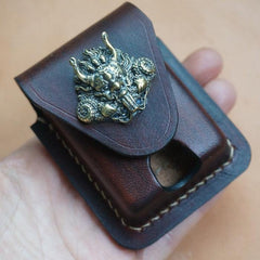 Handmade Coffee Leather Mens Armor Zippo Lighter Case Zippo Lighter Holder with Belt Loop for Men - iwalletsmen