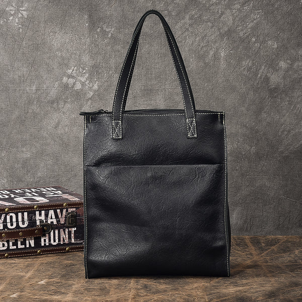 Soft Leather Mens Womens 15" Large Shoulder Bag Black Tote Bag Large Side Bag For Men - iwalletsmen