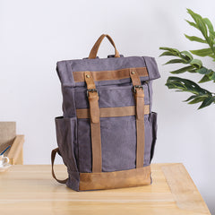 Waxed Canvas Leather Mens 15‘’ Gray College Backpack Travel Backpack Hiking Backpack for Men - iwalletsmen