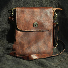 Cool Brown Leather Mens Vertical Side Bag Small Messenger Bag Courier Bag For Men - iwalletsmen