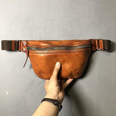 Black Cool Leather Men Small Fanny Pack Waist Bag Hip Pack Tan Belt Bag Bumbag for Men - iwalletsmen