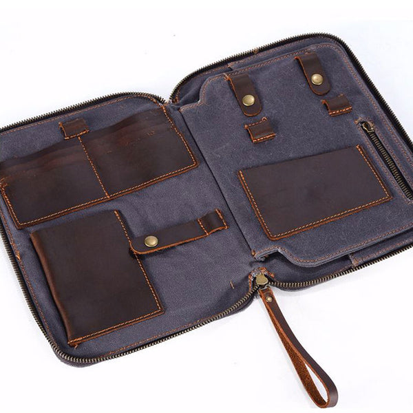 Cool Waxed Canvas Leather Mens Wristlet Bag Work Clutch Zipper Bag for Men - iwalletsmen