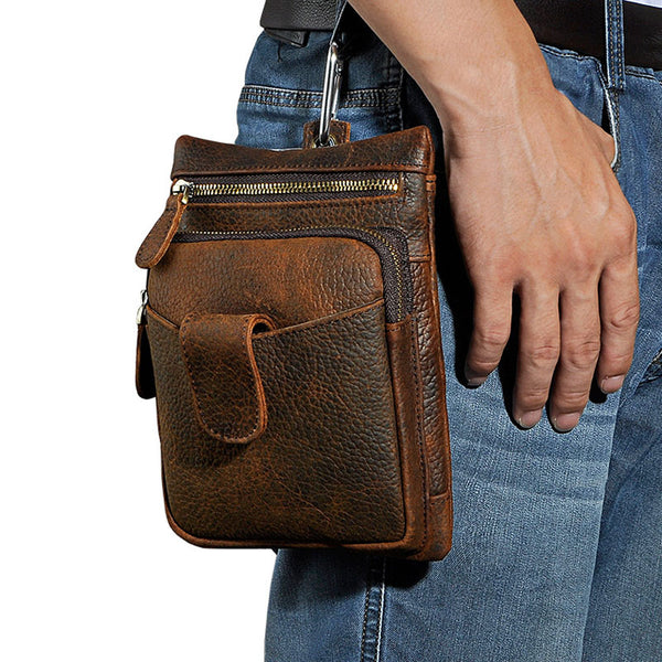 Mens Small Leather Belt Pouch Side Bag Holster Belt Case Waist Pouch for Men - iwalletsmen
